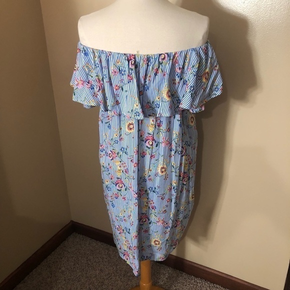 Soprano Off The Shoulder Striped/Floral Dress Sz S - Picture 4 of 10